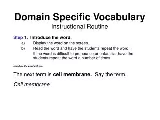 Domain Specific Vocabulary Instructional Routine