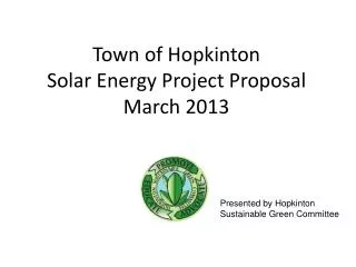 Town of Hopkinton Solar Energy Project Proposal March 2013