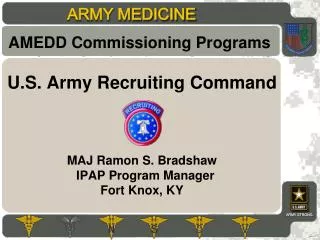 U.S . Army Recruiting Command MAJ Ramon S. Bradshaw IPAP Program Manager Fort Knox, KY