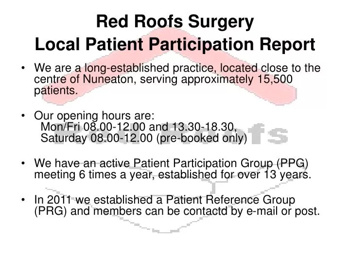 red roofs surgery local patient participation report