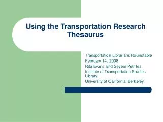 Using the Transportation Research Thesaurus