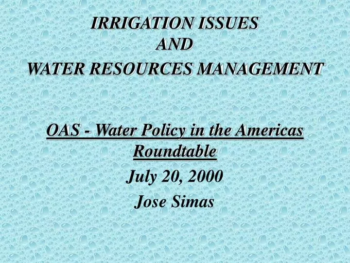 irrigation issues and water resources management