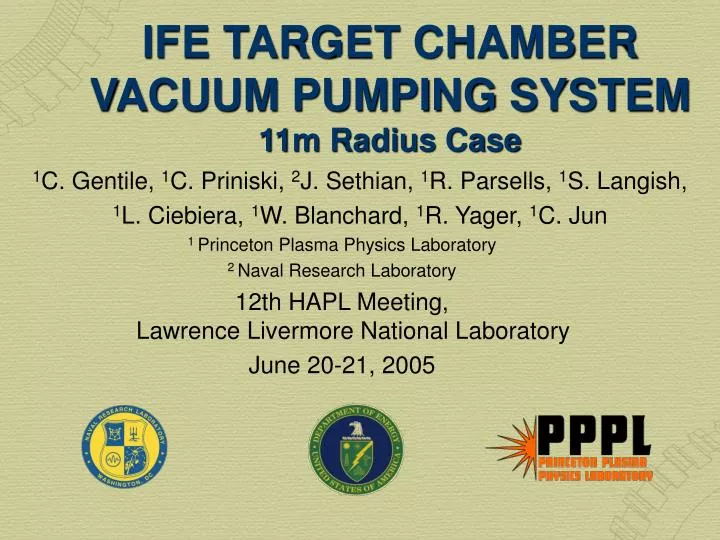 ife target chamber vacuum pumping system 11m radius case