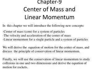 Chapter-9 Center of Mass and Linear Momentum