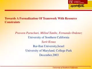 Towards A Formalization Of Teamwork With Resource Constraints