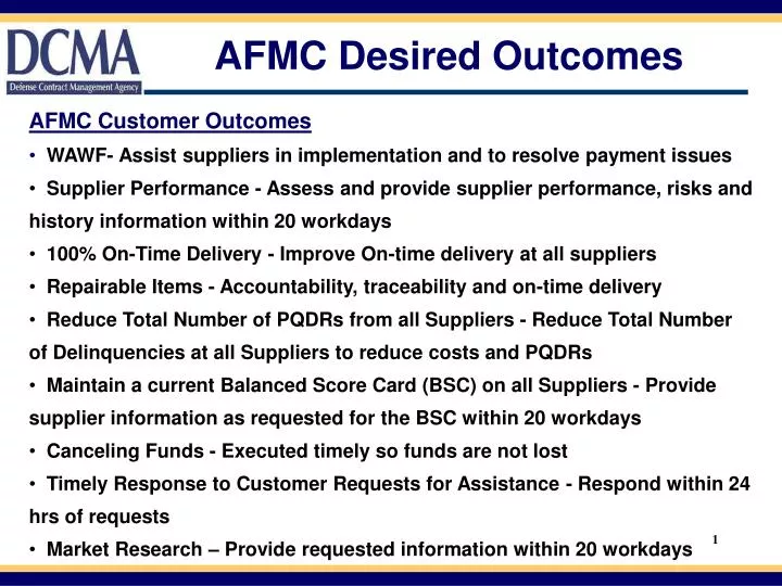 afmc desired outcomes