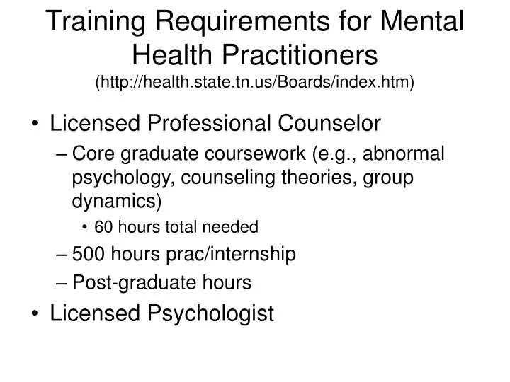 training requirements for mental health practitioners http health state tn us boards index htm