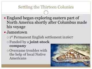 Settling the Thirteen Colonies