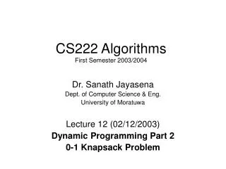 CS222 Algorithms First Semester 2003/2004