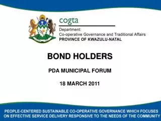 BOND HOLDERS PDA MUNICIPAL FORUM 18 MARCH 2011