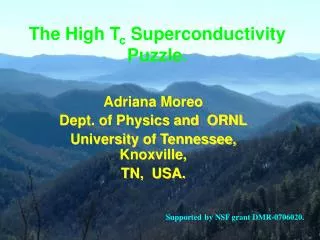 The High T c Superconductivity Puzzle.