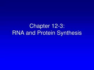 Chapter 12-3: RNA and Protein Synthesis