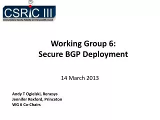 Working Group 6: Secure BGP Deployment