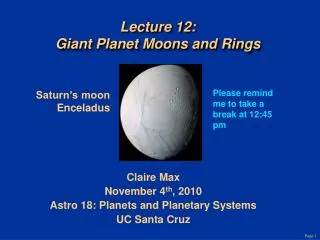 Lecture 12: Giant Planet Moons and Rings