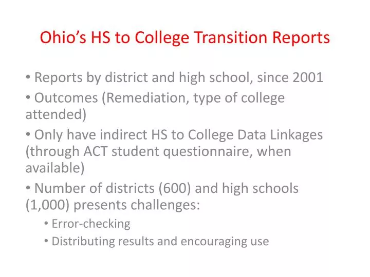 ohio s hs to college transition reports