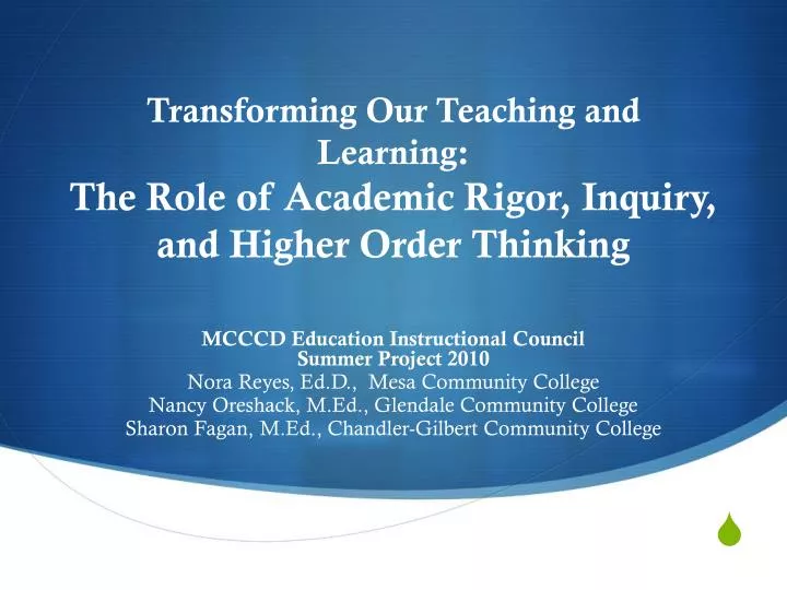 transforming our teaching and learning the role of academic rigor inquiry and higher order thinking