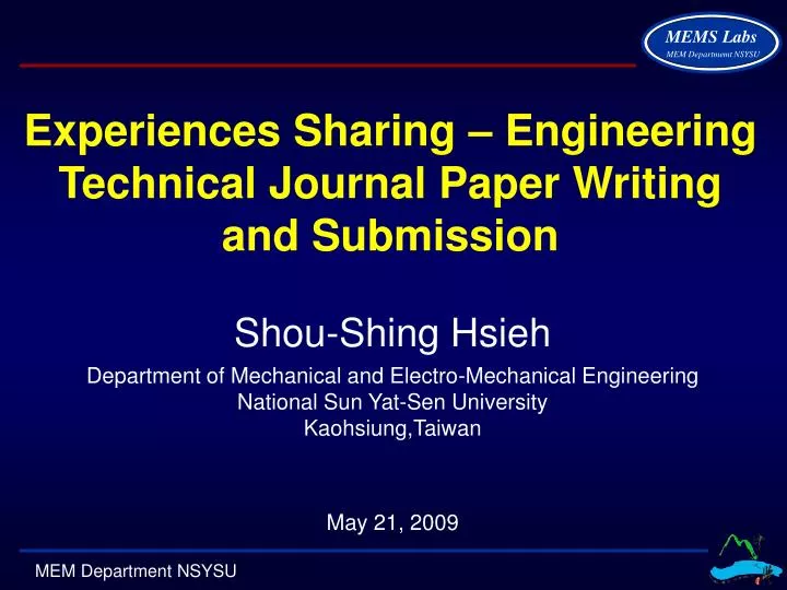 experiences sharing engineering technical journal paper writing and submission