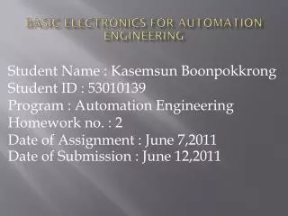 Basic Electronics for Automation Engineering