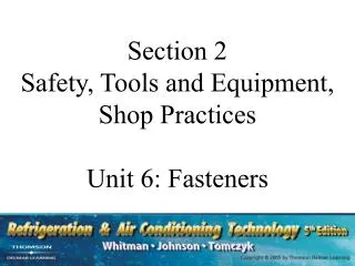 Section 2 Safety, Tools and Equipment, Shop Practices Unit 6: Fasteners