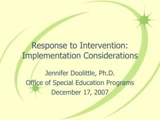 Response to Intervention: Implementation Considerations