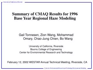 Summary of CMAQ Results for 1996 Base Year Regional Haze Modeling