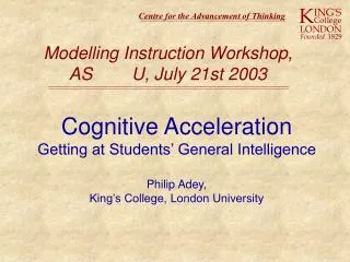 Modelling Instruction Workshop, ASU, July 21st 2003