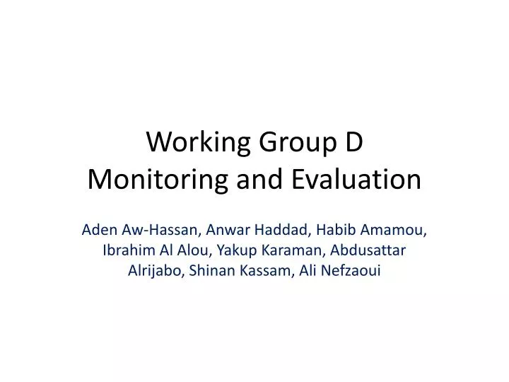 working group d monitoring and evaluation