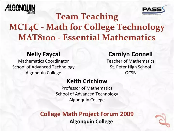team teaching mct4c math for college technology mat8100 essential mathematics