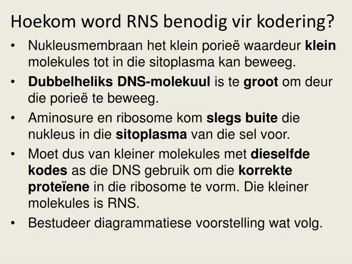 hoekom word rns benodig vir kodering