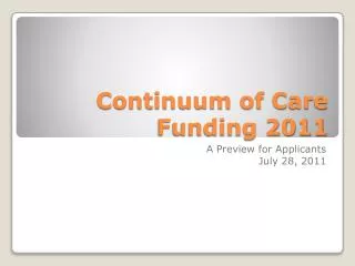Continuum of Care Funding 2011