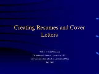 Creating Resumes and Cover Letters