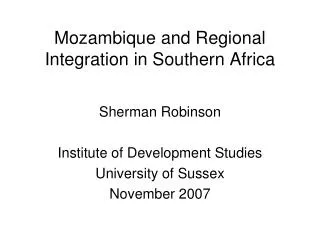 Mozambique and Regional Integration in Southern Africa