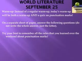 WORLD LITERATURE SEPTEMBER 25