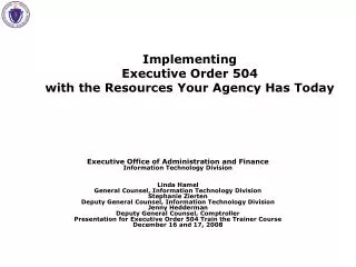 Implementing Executive Order 504 with the Resources Your Agency Has Today