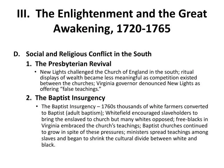 iii the enlightenment and the great awakening 1720 1765