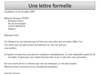 une lettre formelle