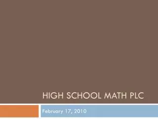 High School Math PLC