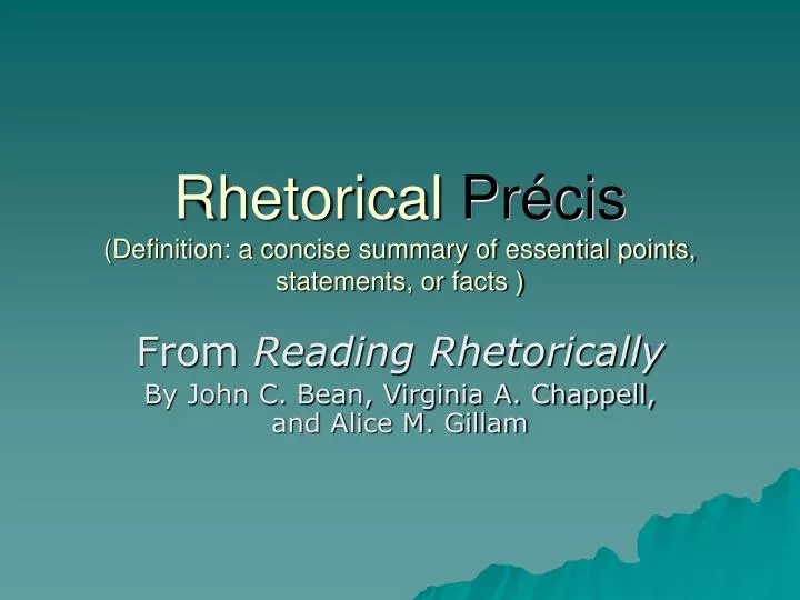 rhetorical pr cis definition a concise summary of essential points statements or facts