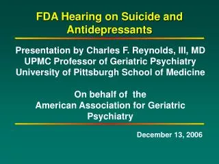 FDA Hearing on Suicide and Antidepressants