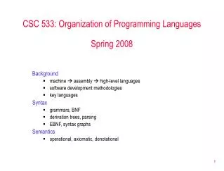 CSC 533: Organization of Programming Languages Spring 2008