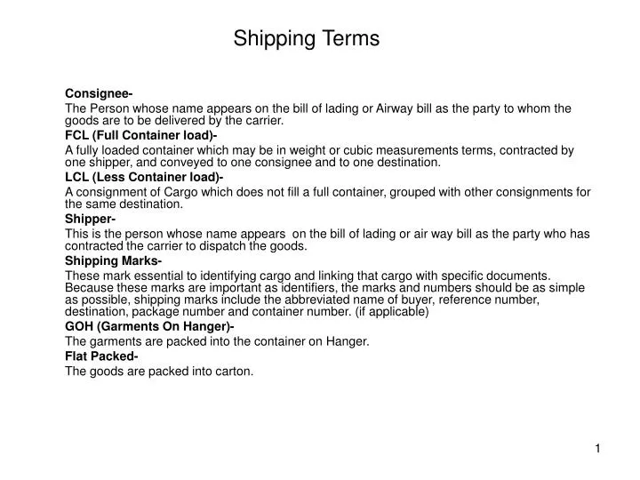 shipping terms