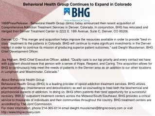 Behavioral Health Group Continues to Expand in Colorado