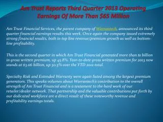 AmTrust Reports Third Quarter 2013 Operating Earnings Of Mor