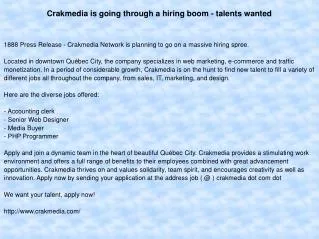 Crakmedia is going through a hiring boom - talents wanted