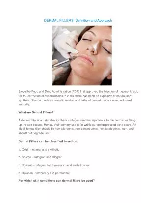 DERMAL FILLERS: Definition and Approach