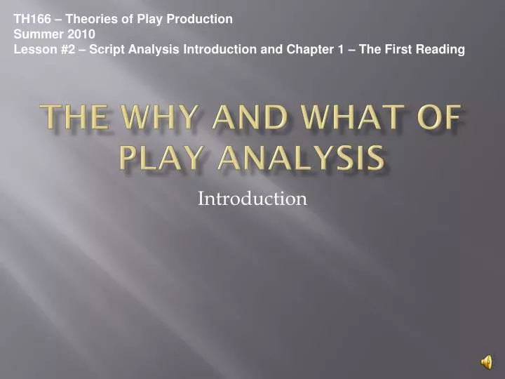 the why and what of play analysis