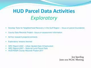 HUD Parcel Data Activities Exploratory