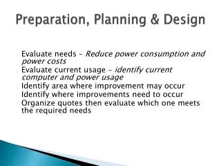 Preparation, Planning &amp; Design