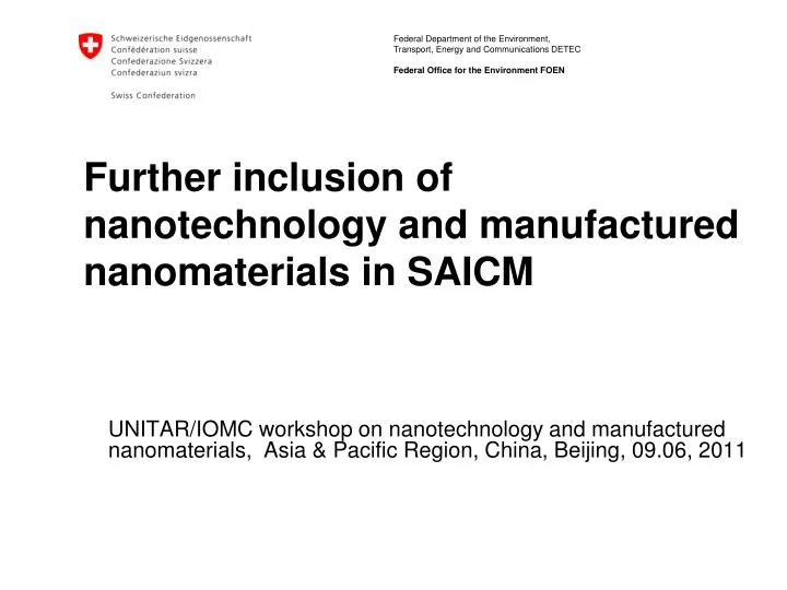 further inclusion of nanotechnology and manufactured nanomaterials in saicm