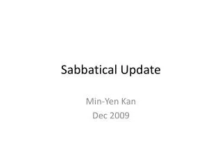 Sabbatical Update